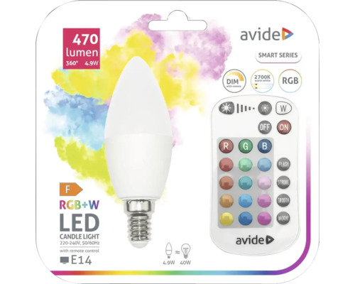 Bec LED tip lumânare Avide cu telecomandă, soclu E14