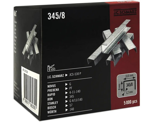 Capse zincate Jc Schwarz 345/8mm, 5000 buc. Capse J.C. Schwarz 345/8, 5000 bucăți, potrivite pentru diverse capsatoare