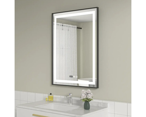 Oglindă baie cu LED, ramă neagră, funcție Touch 60x80 cm 80-7-3K-N