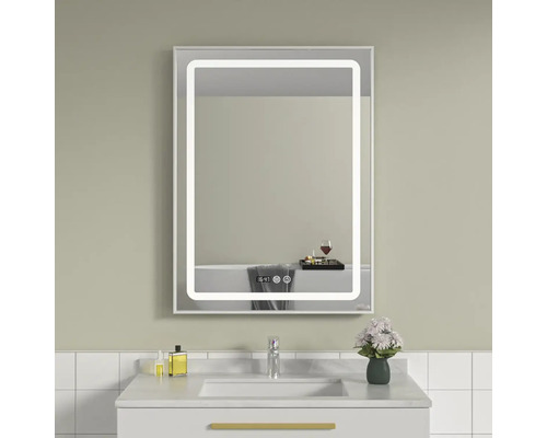 Oglindă baie cu LED, ramă aluminiu, dezaburire și funcție Touch 60x80 cm IP44 80-9-3K