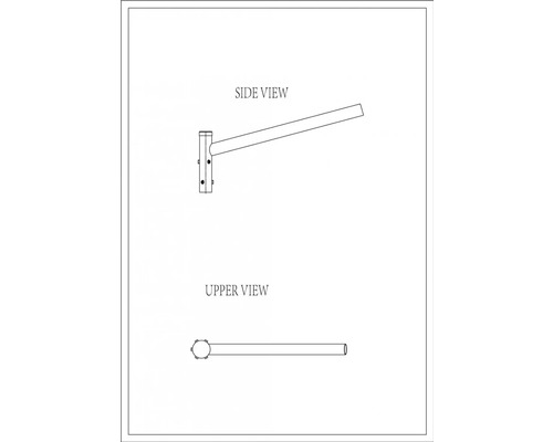 Desen tehnic al unui braț de barieră în vedere laterală și de sus.