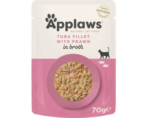 Hrană umedă pentru pisici Applaws Adult cu file ton și creveți în sos 70 g
