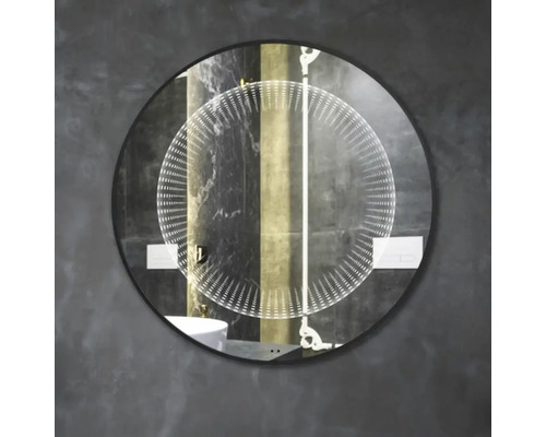 Oglindă rotundă cu efect de lumină în baie