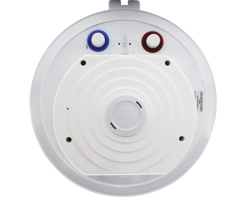 Vedere de jos a unui boiler cu marcaj de conectare albastru și roșu