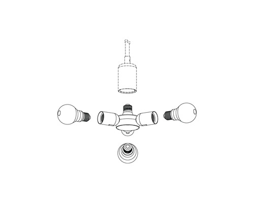 Schiță a unei dulii de lampă cu trei socluri pentru becuri