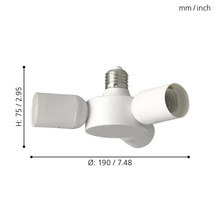 Soclu lampă cu trei socluri și indicații de dimensiuni