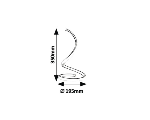 Dimensiunile unei lămpi spiralate: înălțime 350 mm, diametru 195 mm.