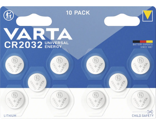 Baterie buton litiu Varta Energy CR2032 3V, pachet 10 bucăți Baterii tip pastilă Varta CR2032, pachet de 10 bucăți