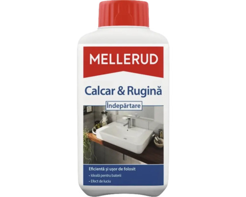 Soluție anti-calcar pentru baie Mellerud 0,5L Soluție anticalcar și antirugină Mellerud într-o sticlă de plastic albă