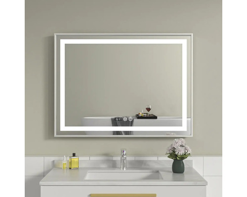 Oglindă baie cu LED, ramă aluminiu, dezaburire și funcție Touch 80x60 cm IP44 80-7-3-3K