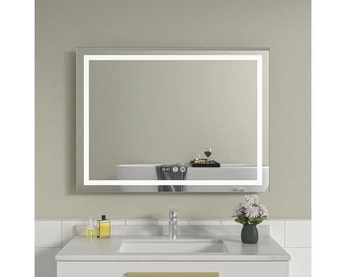 Oglindă baie cu LED, dezaburire și funcție Touch 100x70 cm IP44 100-7-3-3 Baie cu oglindă iluminată, chiuvetă și accesorii