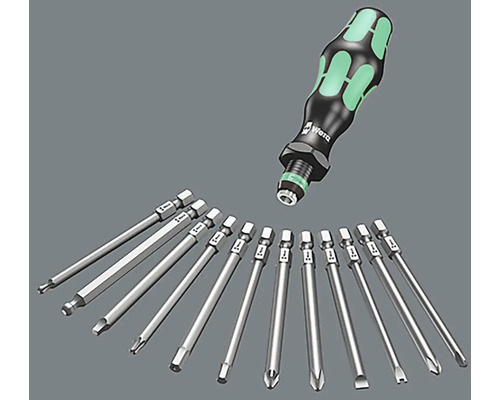 Set de biți Wera cu mâner de șurubelniță și biți diverși