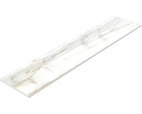 Placă de scară albă cu structură de marmură și caneluri