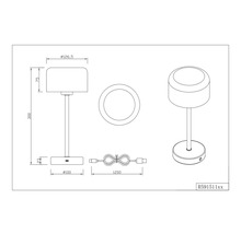Desen tehnic al unei lămpi de masă cu dimensiuni