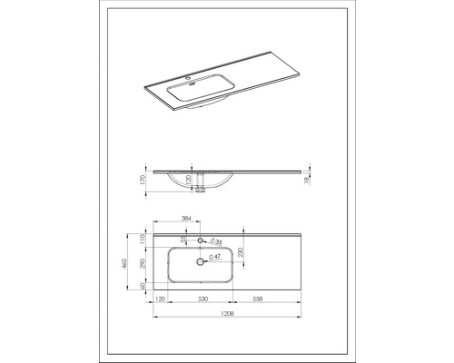 Desen tehnic al unui lavoar cu dimensiuni