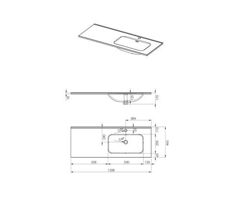 Desen tehnic al unui lavoar cu dimensiuni