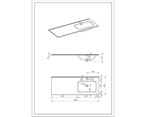 Desen tehnic al unui lavoar cu dimensiuni