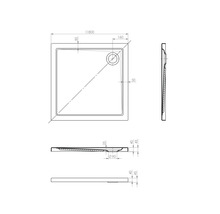 Desen tehnic al unei cădițe de duș pătrate cu dimensiuni