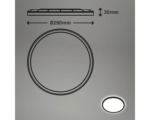 Desen tehnic al unei lămpi de tavan rotunde cu LED, cu un diametru de 290 mm și o înălțime de 30 mm.