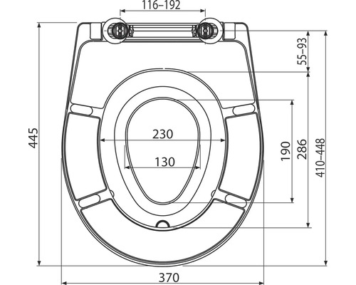 Desen tehnic al unui capac de toaletă cu dimensiuni