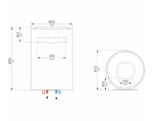 Desen dimensional al unui boiler de apă caldă