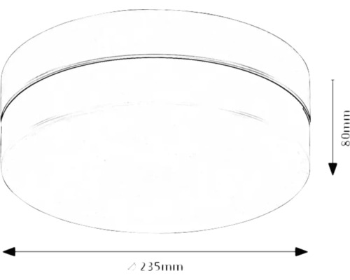Schiță a unei lămpi de tavan cu dimensiunile de 235 mm diametru și 80 mm înălțime