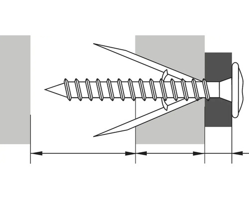 Desen tehnic al unui diblu pentru gips-carton cu șurub.