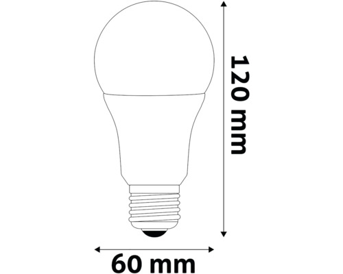 Imagine cu un bec LED cu dimensiunile de 120 mm înălțime și 60 mm lățime