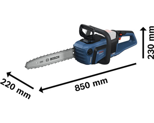 Fierăstrău cu lanț cu acumulator Bosch cu indicații de dimensiune