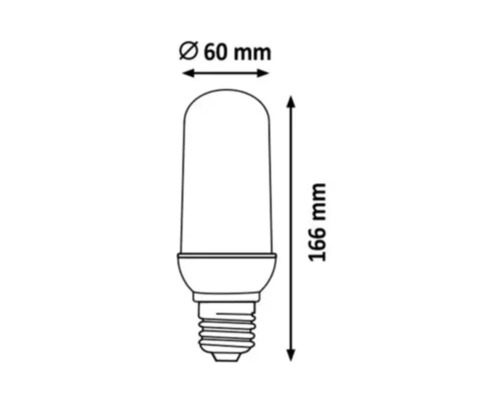 Imagine cu un bec cu dimensiunile de 60 mm în diametru și 166 mm în lungime