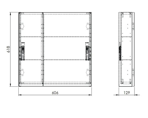 Desen tehnic al unei oglinzi cu dimensiuni