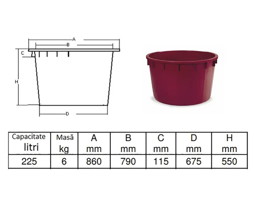 Recipient din plastic cu dimensiuni