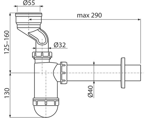 Desen tehnic al unui sifon cu dimensiuni