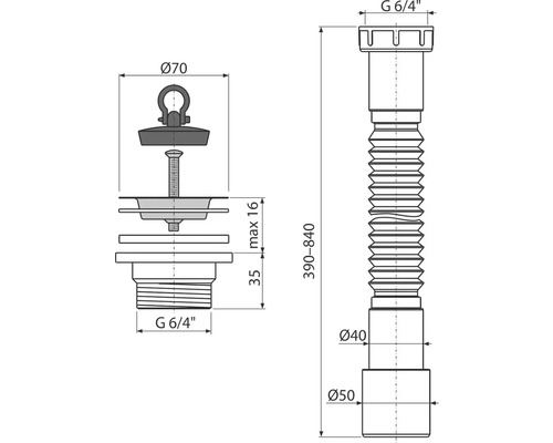 Schiță a unui sifon cu dimensiuni