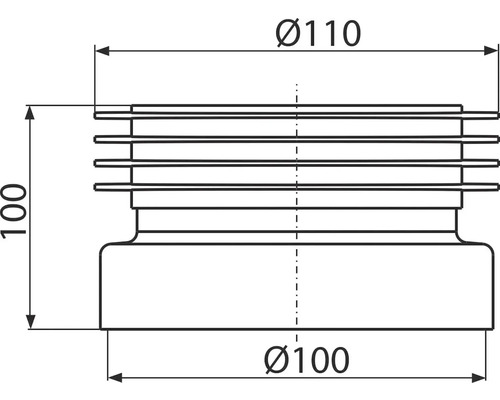 Desen tehnic al unui adaptor cu dimensiunile de 100 și 110 milimetri în diametru