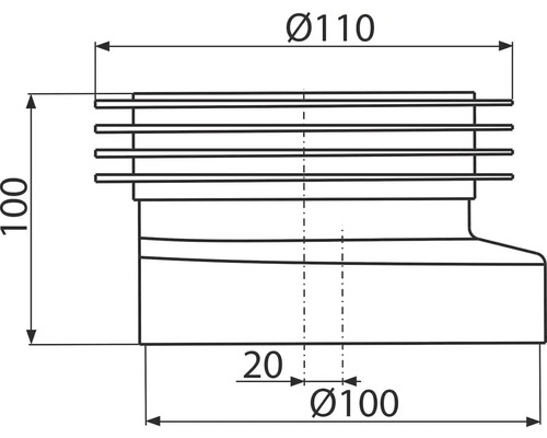 Desen tehnic al unui adaptor de conductă cu dimensiunile de 100, 110 și 20 milimetri