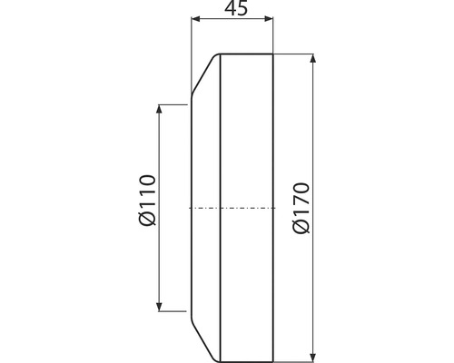 Desen tehnic al unui obiect rotund cu dimensiunile de 45, 110 și 170 milimetri.