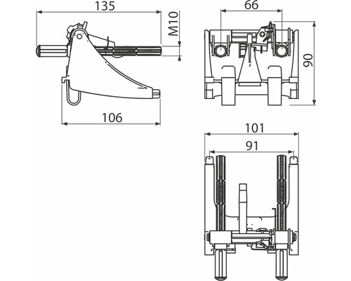 Desen tehnic al unui dispozitiv de prindere cu dimensiuni