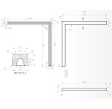 Desen tehnic al unui profil de colț cu dimensiuni