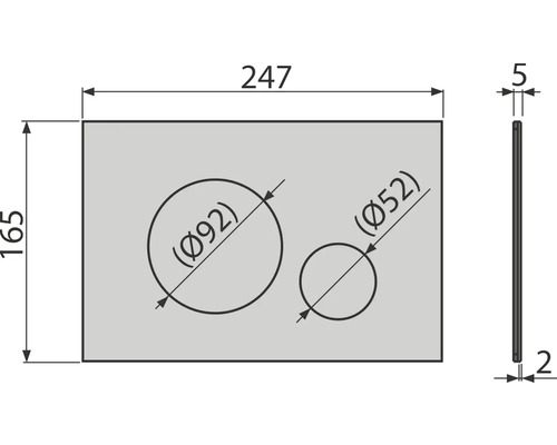 Desen tehnic al unei plăci cu două goluri și dimensiuni