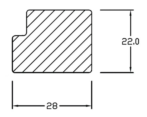 Desen tehnic al unui profil cu dimensiunile de 28 pe 22 milimetri.