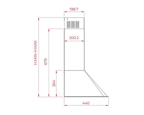 Dimensiunile unei hote de aragaz ca desen tehnic