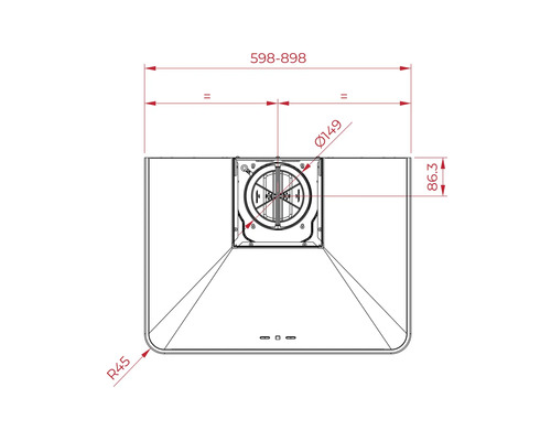 Desen tehnic al unei hote de aragaz cu dimensiuni
