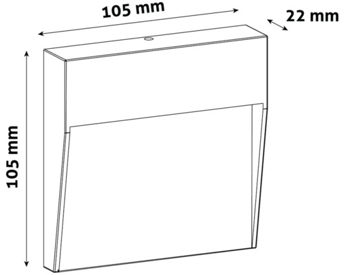 Desen tehnic al unei lămpi de perete cu dimensiunile 105 x 105 x 22 milimetri.