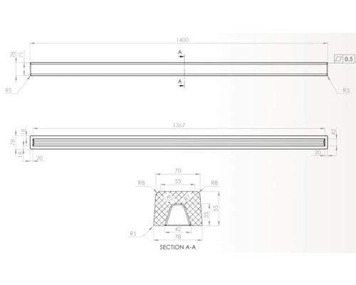 Desen tehnic al unui profil de etanșare cu dimensiuni
