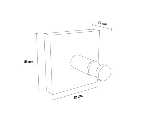 Schiță a unui suport de haine de perete cu dimensiunile de 50 x 50 x 49 milimetri