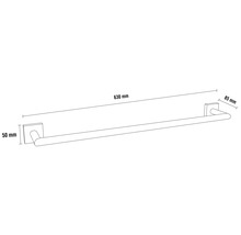 Suport pentru prosoape cu dimensiunile de 630 mm lungime, 50 mm înălțime și 85 mm lățime.