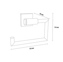 Imagine cu un suport pentru hârtie igienică cu dimensiunile de 63 mm, 110 mm și 153 mm.