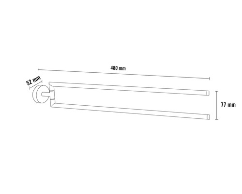 Imagine a unui suport pentru prosop cu dimensiunile de 480 mm lungime, 77 mm înălțime și 52 mm adâncime.