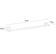 Suport de prosop cu dimensiunile de 633 mm lungime, 52 mm înălțime și 85 mm adâncime.